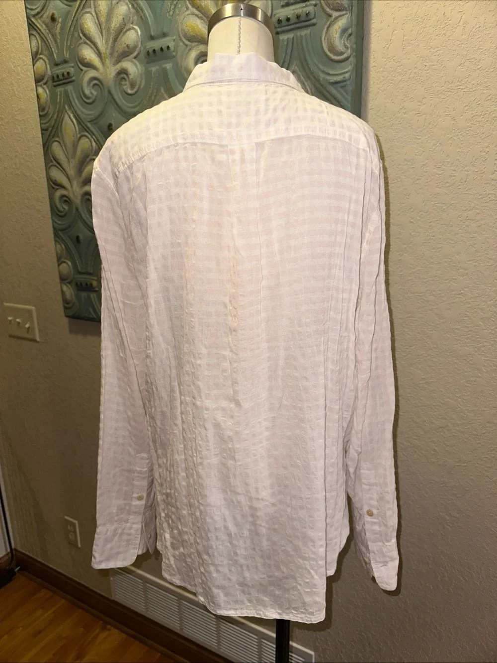Vintage J.Crew White Pink Crinkle Gauze Popover Blouse Women’s Size 12 Classic